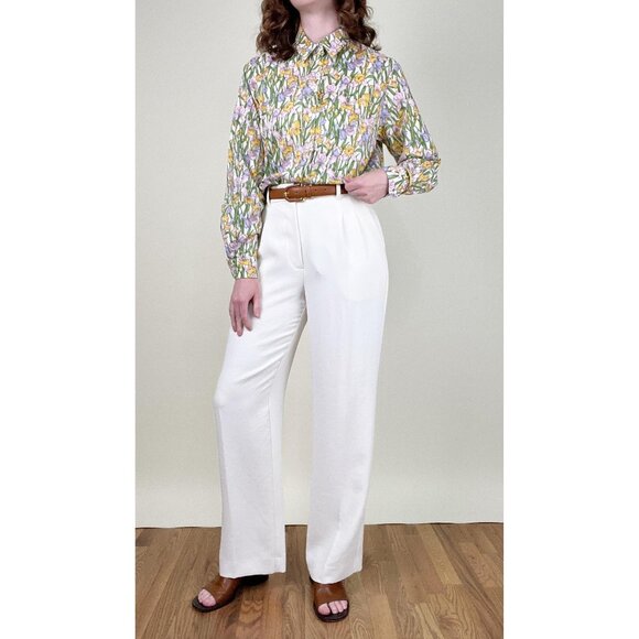 Stunning Vintage Iris Floral Print Button Up Blouse Shirt Top Preppy Garden Girl - Picture 3 of 9